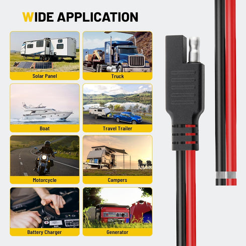 Oyviny 5PCS SAE Connector 12AWG 1 Feet SAE Extension Cable for Solar Panel Motorcycles Cars Charger Trolling Motor 2 Pin Single Plug Quick Connect...