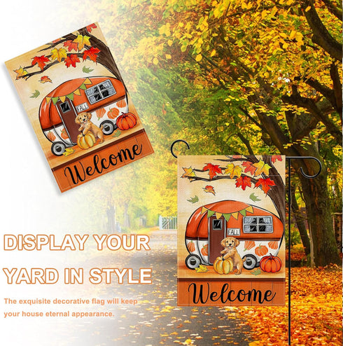 Welcome Fall Camping Car Decorative Garden Flag, Autumn Golden Retriever Dog Pumpkin Yard Outside Decorations, Maple Tree Farmhouse Rustic Burlap ...