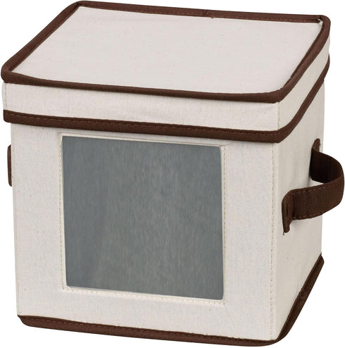 Household Essentials 534 Dinnerware Storage Box with Lid and Handles | Chest for Salad Plates | Natural Canvas with Brown Trim...