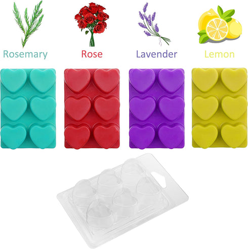 MILIVIXAY Wax Melt Containers-6 Cavity Clear Empty Plastic Wax Melt Molds-25 Packs Heart Shape Clamshells for Tarts Wax Melts....