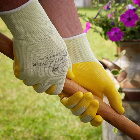 Yellow Gardening and Work Gloves for Men and Women (Medium) | Nitrile Coating Protection...
