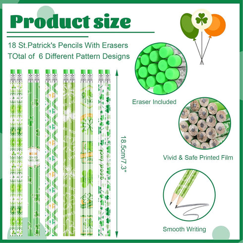 HOWAF 34 Pack St Patrick’s Day Pencils and Notebooks Set, St Patricks Day Stationery Supplies for Kids-St Patrick’s Day Wood pencils with Eraser S...