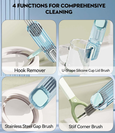 4 in 1 Bottle Gap Cleaning Brush - 2 PCS Multifunctional Cup Lid Cleaning Tools, Mutipurpose Tiny Silicone Cup Holder Cleaner Nipple Cleaning Brus...