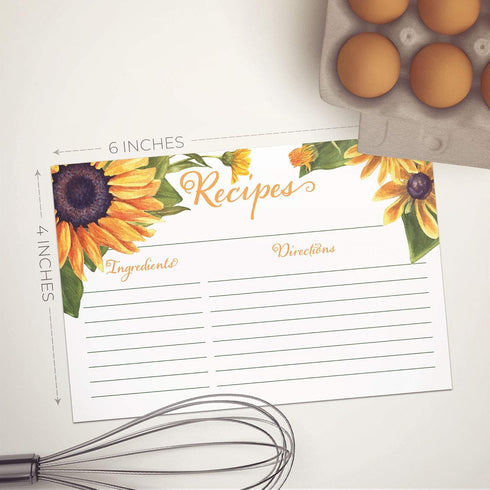Sunflower Yellow Floral Recipe Cards from Dashleigh, 48 Cards, 4x6 inches, The Gift Collection, Water-Resistant and Double-Sided (Yellow Sunflower...