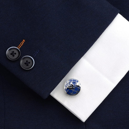 World Map Unique Cufflinks for Men Classic Round Blue Globe Earth Cufflinks in Gift Case for Wedding Business French Cuff Shirt...