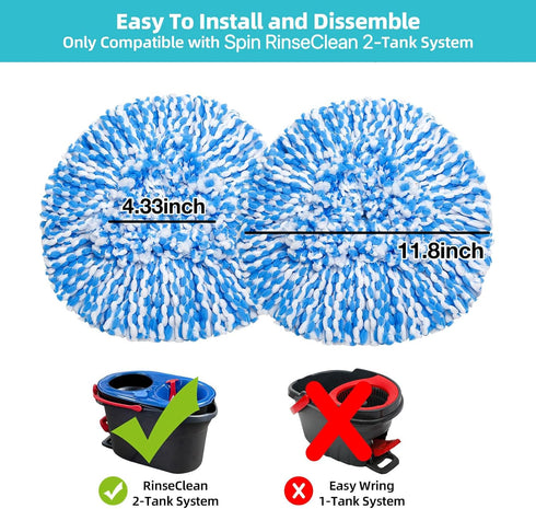 4 Pack Spin Mop Replacement Heads Compatible for Oceda RinseClean 2-Tank System,Included 1 Mop Base,Microfiber Spin Mop Head Refills,Easy Cleaning...