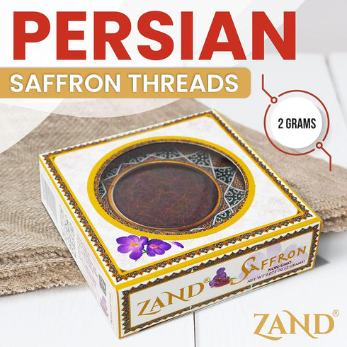 Zand Persian Saffron Threads – 2 Grams Premium Grade A Organic Pure Saffron Spice Thread for Cooking Basmati Rice, Paella, Risotto and More – in D...