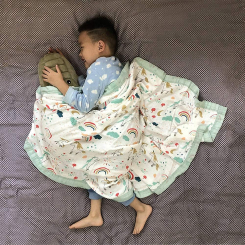 Muslin Soft Swaddle Blankets, Muslin Quilt Baby Blanket for Boy Girl Toddler Daycare, Kids Swaddle Wrap, Practical Size 43 X 45 inches (Rainbow Un...
