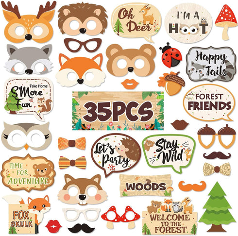 35 PCS Woodland Animal Photo Booth Props Wild One Camping Forest Theme Party Favors Decorations for Woodland Creatures Baby Shower Birthday Party ...