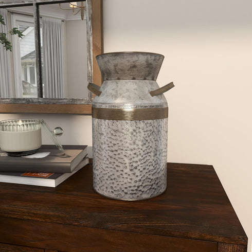 Deco 79 Metal Decorative Vase Milk Can Centerpiece Vase, Flower Vase for Home Decoration 8" x 7" x 12", Gray...