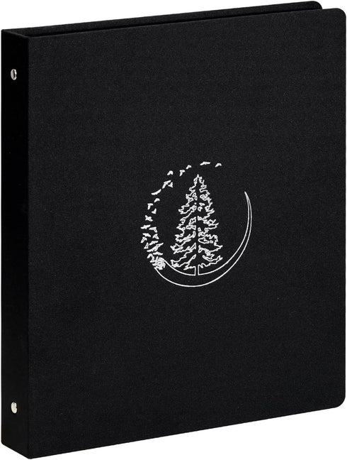 3 Ring Binder 1 Inch Round Rings Durable Binder with Linen Cover Holds 8.5 x 19 inch Paper for School Office and Home, Moon Tree Black...