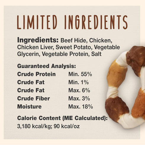 Cadet Gourmet Triple-Flavored Ring - Beef Hide Kabob Dog Treats - Healthy & Natural Chicken, Liver, & Sweet Potato Dog Treats for Dogs Over 30 lbs...