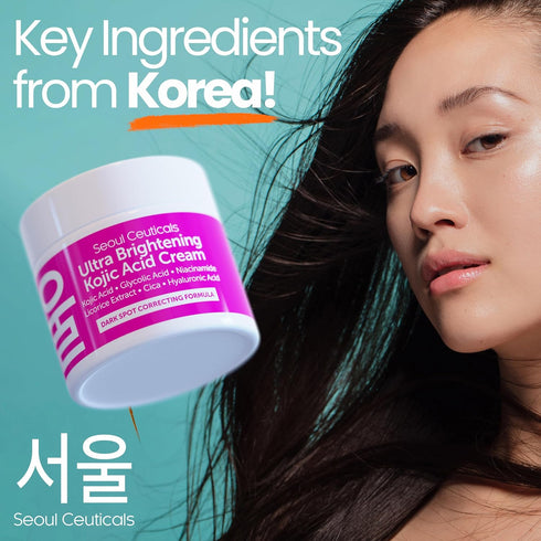 SeoulCeuticals Korean Kojic Acid Cream Dark Spot Remover + Glycolic Acid + Niacinamide + Cica + HA Moisturizer - Cruelty Free K Beauty Skincare 2o...