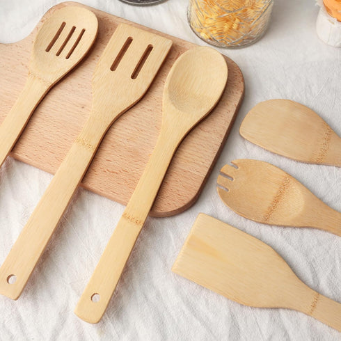 HANSGO 6PCS Bamboo Cooking Utensils, Bamboo Spatula Spoons Kitchen Cooking Utensils Set for Home Kitchen Housewarming Holiday Gift...