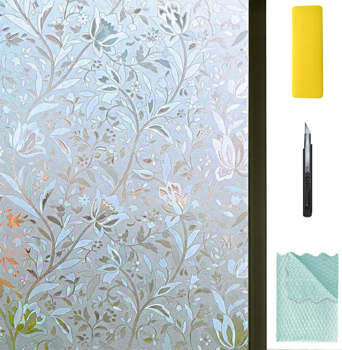 NIVIY Excellent Quality 3D Static Cling Window Film with Installation Tools Self Adhesive Window Covering Decorative Flower Privacy Film for Windo...