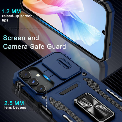 DEERLAMN for Samsung Galaxy A15 5G Case with Slide Camera Cover+Screen Protector (1 Pack), Rotated Ring Kickstand Military Grade Shockproof Protec...
