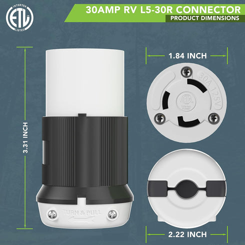 30 AMP RV Power Cord Locking Shore Connector Replacement End Marine Twist Lock (30 Amp Connector)...