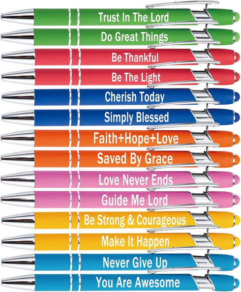 PASISIBICK 14 Pieces Motivational Inspirational Quotes Snarky Screen Touch Stylus Ballpoint Pens for Office Encouraging Scriptures with Black Ink(...