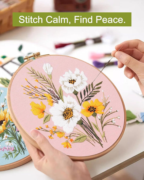 Santune 3 Pack Flower Embroidery Kit for Beginners Adults Cross Stitch Kits for Beginners Hand Embroidery with Plant Patterns and Instructions DIY...