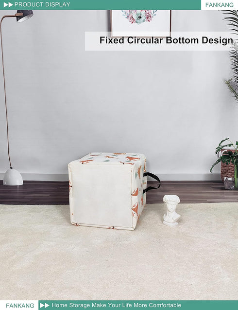 FANKANG Square Nursery Hamper Storage Bins Canvas Laundry Basket Foldable with Waterproof PE Coating Storage Baskets Gift Baskets for Children, Of...