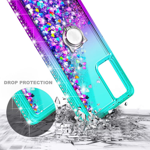 NZND Case for Samsung Galaxy A13 4G/5G with Tempered Glass Screen Protector (Maximum Coverage), Ring Holder/Wrist Strap, Glitter Liquid Floating W...