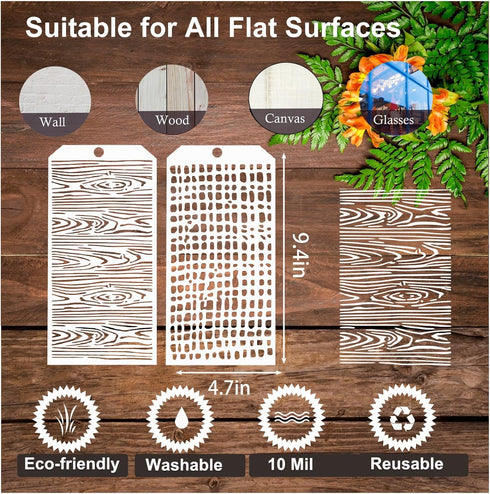 10 Pcs Stencils for Painting for Crafts, Background Texture Stencils Reusable Mixed Crackle Marble Brick Stone Stencil Wood Grain Mixed Media Sten...