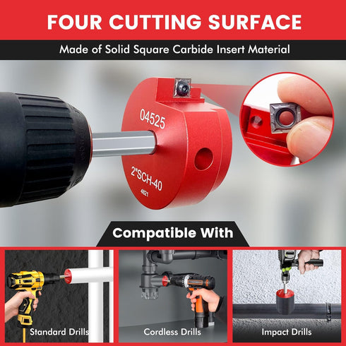 PVC Fitting Saver with 1-½-Inch Head Aluminum, PVC Pipe Reamer, PVC Socket Saver with 3/8" Hex Shaft, For Water Lines, Drain Lines, Vent Lines...
