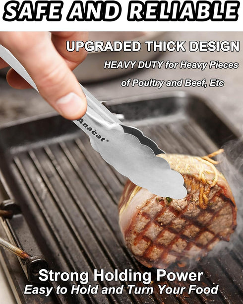 Anaeat 7" Mini Cooking Tong Stainless Steel - Sturdy Coiled Spring Locking Kitchen Food Tong with Non-Slip Silicone Grip for Serving, Cooking, Bak...