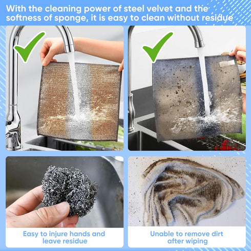 10 Pcs New Upgrade2-Layer NonScratch Wire Dishcloth,Wire Dishwashing Rag, Non-Scratch Wire DishwashingRagsfor Wet and Dry, Kitchen Cleaning Dish R...