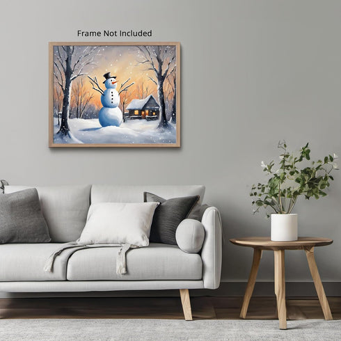 Posterizer 1 pcs-cute snowman in snowy wintery nature 2-Landscape & Nature Art-Holiday Poster Collection-Living Room Bedroom Decor- unframed wall ...
