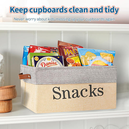 Snack Organizer for Countertop, Snack Storage Containers for Pantry with 10 Chip Clips, Burlap Snack Basket Organizer and Snack Bin for Kitchen Or...