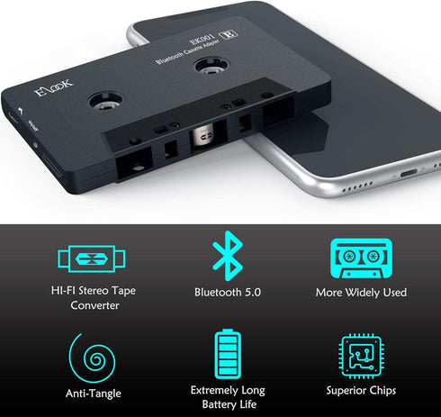 Elook Car Audio Receiver, Bluetooth Cassette Receiver Tape Aux Adapter Player with Bluetooth 5.0...