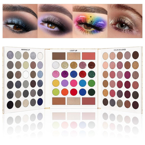 UCANBE Eyeshadow Makeup Palette 86 Colors, Matte Black Grey Silver Smokey Goth Eye Shadows+Chunky Pressed Glitters+Bright Colorful Neon Shades+Ros...