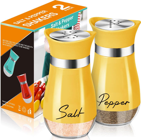 Salt and Pepper Shakers Set,4 oz Glass Bottom Salt Pepper Shaker with Stainless Steel Lid for Kitchen Cooking Table, RV, Camp,BBQ Refillable Desig...
