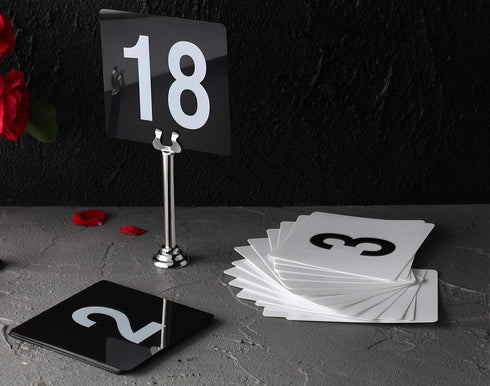 New Star Foodservice 23084 1-100 Double Side Plastic Table Numbers, 4" x 4" Inch, Light Grey on Black...