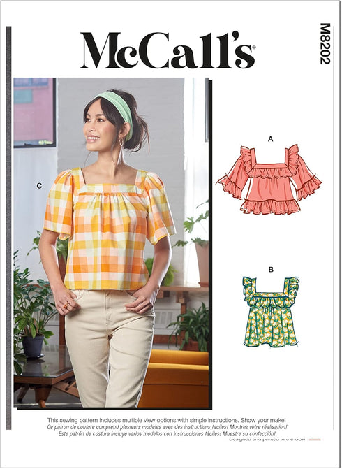 McCall's Misses' Square Neck Top Sewing Pattern Kit, Code M8202, Sizes L-XL-2XL, Multicolor...