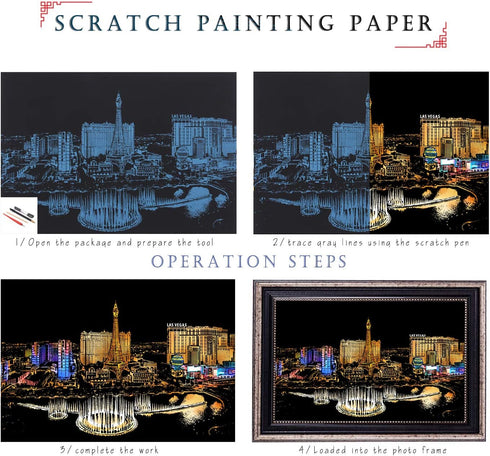 Scratch Painting Rainbow Paper by BOTEEN, Sketch DIY Art Craft City Series Night View Creative Gift, Scratchboard for Adults and Kids ,Craft Kits ...
