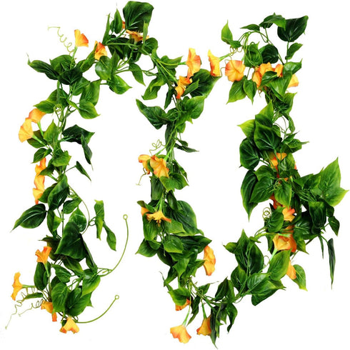 AirSun Artificial Morning Glory Flower Vines, 2pcs 15Feet Hanging Plants Silk Garland Fake Green Plant Home Garden Wall Fence Indoor Outdoor Weddi...