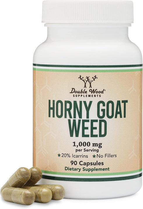 Horny Goat Weed for Men and Women - No Fillers (Max Strength Epimedium Std. to 20% Icariins) 1,000mg per Serving, 90 Capsules (Male Enhancing Supp...