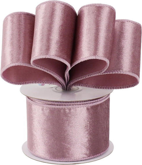 AIMUDI Dusty Rose Velvet Wired Ribbon 2.5 Inch Mauve Christmas Ribbon Wired Rose Pink Ribbon for Christmas Tree, Wreaths, Swags, Gift Wrapping, Ga...