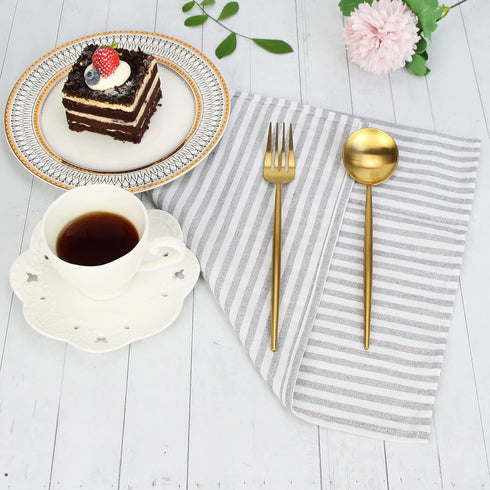 Plain Striped Cotton Linen Blended Dinner Cloth Napkins - Set of 12 (40 x 30 cm) - for Events & Home Use (Grey)...