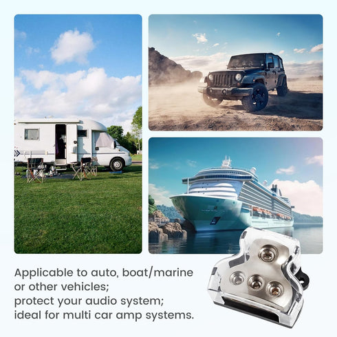 3 Way Power Distribution Block Zine-Alloy, 0/2/4 Gauge in 4/8 Gauge Out Auto Car Audio Distribution Connecting Block, 3 Way Ground Distribution Bl...