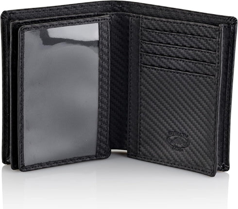 Stealth Mode Large Mens Bifold Wallet with ID Window and RFID Blocking (Carbon Fiber)...