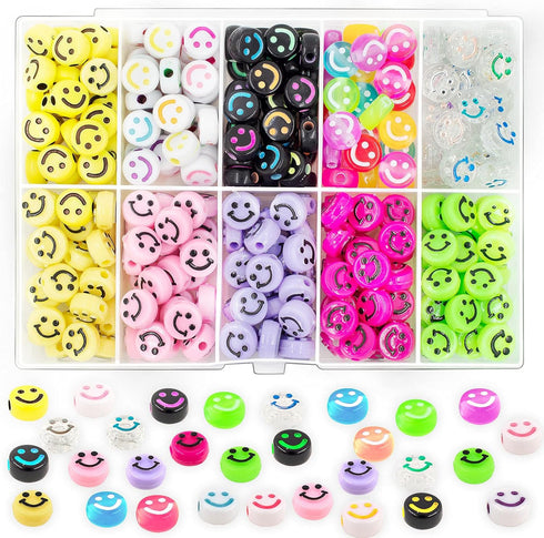 400PCS Smile Face Beads, 10mm Acrylic Round Smile Happy Face Loose Spacer Beads for Jewelry Making Bracelet Earring Necklace DIY Craft (Multi-colo...
