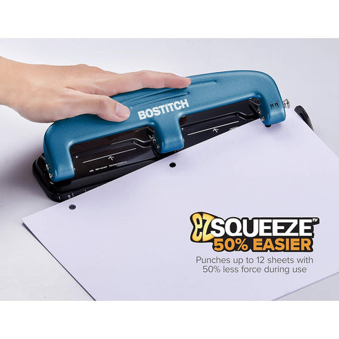 Bostitch Office EZ Squeeze™ Reduced Effort 3-Hole Punch, 12 Sheets, Blue (2103), 12 Sheet Blue...
