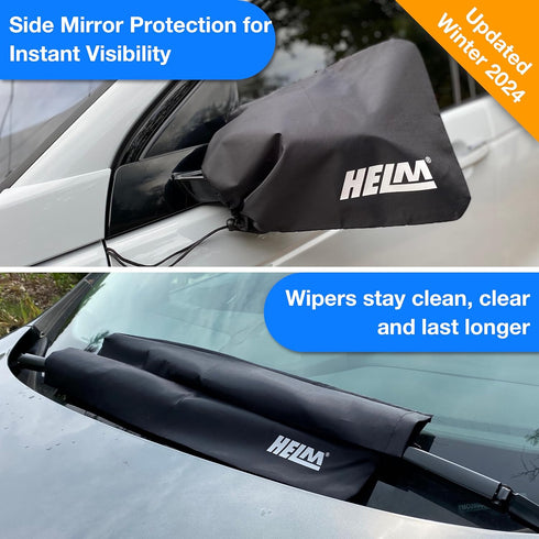 HELM - 2 Pack - Side Mirror Covers and Windshield Wiper Covers for Trucks Cars SUVs Vans. Protect from Ice Snow Frost Dew Rain Bird Poop. Side Cov...
