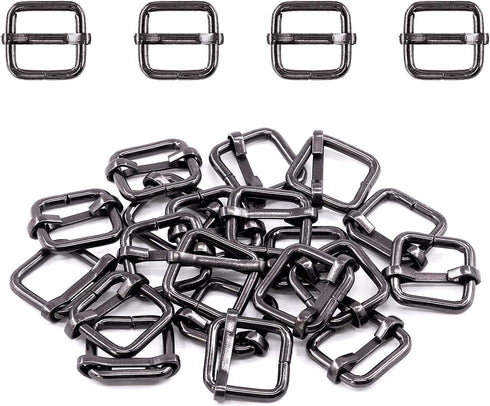 Swpeet 60Pcs 1/2 Inch - 13mm Gun-Black Metal Rings Rectangle Adjuster Triglides Slides Buckle, Roller Pin Buckles Slider Strap Adjuster Keychains ...