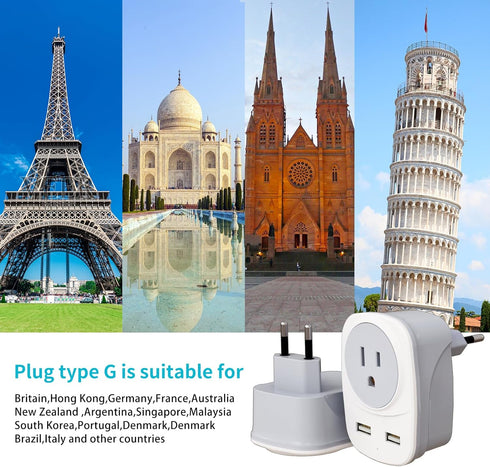 (two in a box) Europe Travel Plug Adapter, WAUDM, USA to Europe Plug Adapter, 4 USB PortsEU Adapter Converter for Italy, Spain, France,Portugal, I...