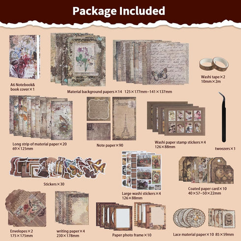 ALKALO Vintage Scrapbooking Kit(202pcs), Garden Slow Time Series with Journaling/Scrapbooking Supplies,Stationery,A6 Notebook,Aesthetic DIY Gift f...