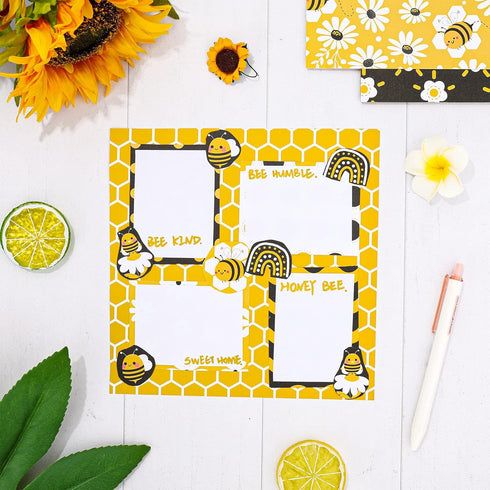 Whaline 12 Design Bee Pattern Paper Pack 24Pcs Yellow Black Honeycomb Scrapbook Paper Double-Sided Collection Decorative Craft Paper for Card Maki...
